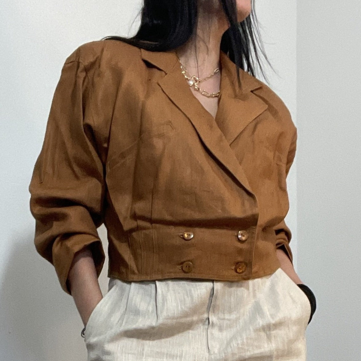 Double breasted cropped shops jacket